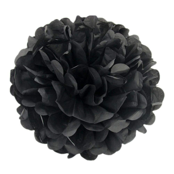 10 x 10 inch 25 cm, tissue poms pompoms decorations  wedding Christmas party supplies (black)