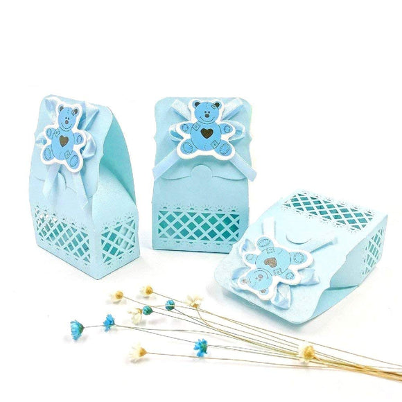 24 x Boîte à dragées bleue pour baby shower, boîte à bonbons pour bébé garçon, fête d'anniversaire, baptême