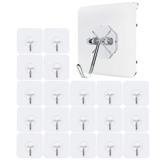 20 Waterproof Heavy Duty self Adhesive Clear Hooks Load Bearing 10kg Plastic Strong Sticky Hook