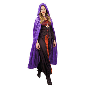 Men women purple hooded cloak long velvet cape with hood robe Halloween costume party witch costume