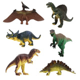 6 verschiedene Spielzeug-Dinosaurierfiguren: Triceratops, Pterodaktylus, Stegosaurus, Allosaurus, Tyrannosaurus Rex