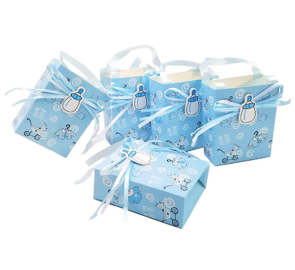 24 x Sac à dragées bleu pour baby shower, mini sac en papier pour fête d'anniversaire pour bébé garçon