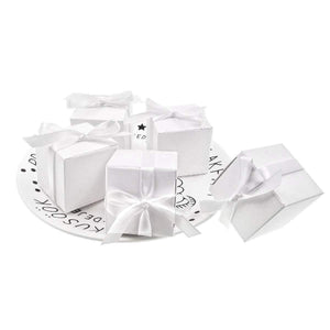50 leere weiße Hochzeitsgeschenkschachteln mit Bändern aus Papier für Süßigkeiten zum Hochzeitstag 