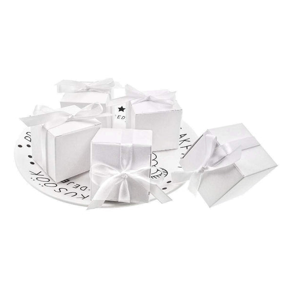 50 Blank white wedding favour boxes with ribbons paper sweets box for wedding birthday