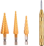 3 X Titanium Coated Stepped Drill Bit, 4-12mm, 4-20mm, 3-12 mm HSS Step Cone Drill Bit