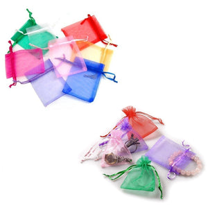 100 x Colourful Organza Party Favour Bags Confetti Sweets 7x9 cm Small Drawstring Bags for Wedding