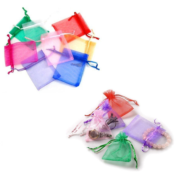 100 x Sacs de faveur de fête en organza colorés Confettis Bonbons 7x9 cm Petits sacs à cordon pour mariage