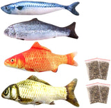 4 x Katzenminze-Fisch-Katzenspielzeug + 4 x Katzenminze-Baggies, interaktives Plüschtier, realistische 3D-Simulation, Katzenspielzeug