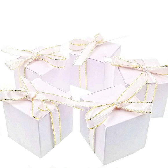 50 boîtes de mariage blanches vierges pour fête d'anniversaire avec rubans en filigrane en papier