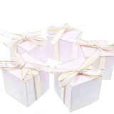 50 Blank white birthday party wedding boxes with filigree ribbons paper