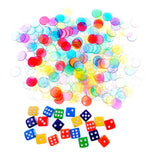 300 x Multicolor Plastic Transparent Counters 19mm + 20 x Spot Dice, Bingo Chips Markers Bingo Game