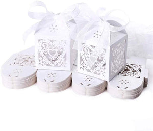 50 x Pearly white heart paper gift boxes favour boxes for wedding favours chocolates candies