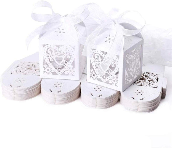 50 x perlweiße Herz-Geschenkboxen aus Papier für Hochzeitsgeschenke, Pralinen und Bonbons