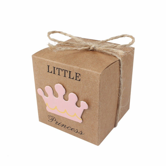 50 x boîtes à dragées en papier kraft Little Princess pour baby shower de fille, fête d'anniversaire pour fille