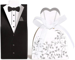 100 pièces (50 paires) carte de conception de robe de mariée de mariage couple de mariée une boîte-cadeau boîte de chocolat