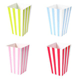 Boîtes à friandises en papier multicolore à 48 rayures, petites boîtes à friandises pour pop-corn, tasses, seaux, boîte à cadeaux pour fête d'anniversaire pour enfants