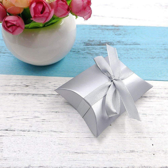 50 x Silver Pillow, Party Wedding Favour Boxes Gift Box for Sweets Confetti Jewelry Party Bags