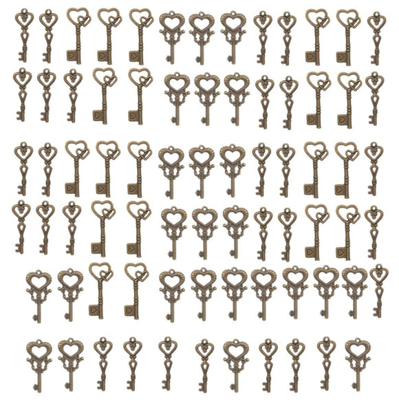 75 x clés squelette Vintage couleur Bronze, pendentifs clés à breloques, bricolage, collier fait à la main, projets artisanaux