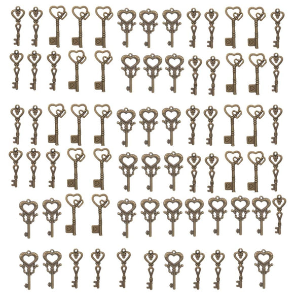 75 x Vintage-Skelettschlüssel, bronzefarben, Charm-Schlüssel, Anhänger, DIY, handgefertigte Halskette, Bastelprojekte