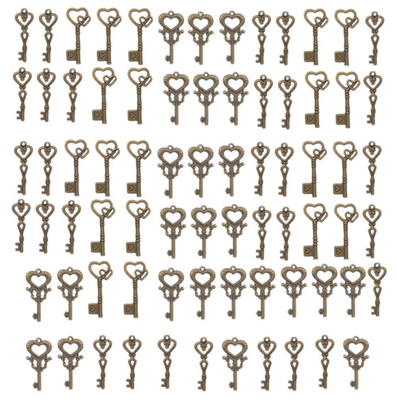 75 x Vintage Skeleton Keys Bronze Color Charm Keys Pendants DIY Handmade Necklace Craft Projects