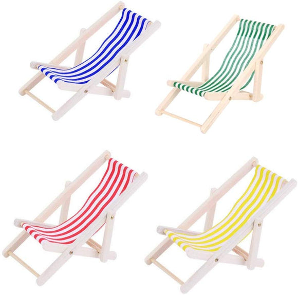 4x Mini wooden dolls house furniture accessories deck chair dolls beach chair for indoor outdoor