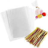 200 Clear rectangle sweet bags with ties cellophane party treat bags for sweets snacks confetti