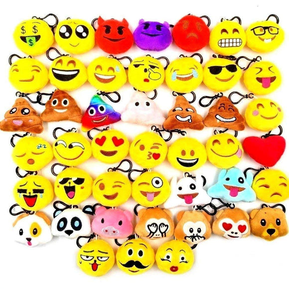 45x Mini-Plüsch-Emoji-Schlüsselanhänger, 5 cm, neuartiges Emoji für Kinder und Erwachsene als Taschenfüller für Geburtstagsfeiern