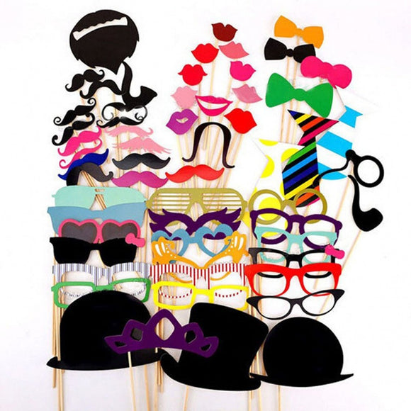 Accessoires de stand Photo en papier, 58 pièces, masque moustache, nœud, lèvres, chapeau sur bâton, fête d'anniversaire, mariage
