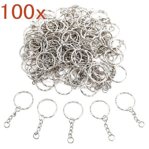 100 x porte-clés en métal fendu 25 mm avec chaîne à maillons + mini anneaux de saut ouverts pour le travail en voiture et en maison