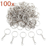 100 x geteilte Metall-Schlüsselanhänger, 25 mm, mit Gliederkette + Mini-Öffnungsringe für die Arbeit im Auto und im Haus