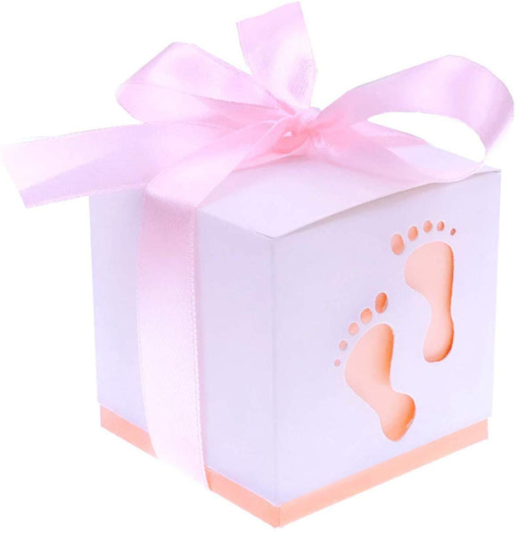 50 x Pink footprint paper baby shower favour boxes girl baby shower birthday party christening party