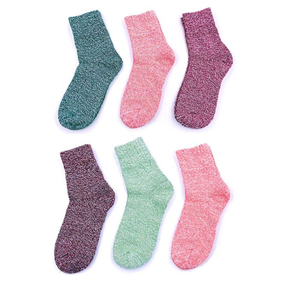 6 paires de chaussettes d'hiver de couleurs mélangées pour femmes, chaussettes en laine tricotées chaudes pour femmes, filles et enfants