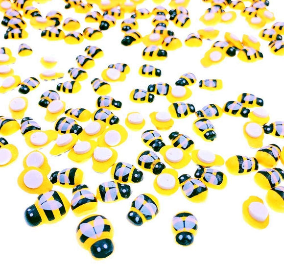 200 x Mini-Bienen aus Holz, gelb, mit Kleber, 9 x 12 mm und 12 x 15 mm, Ornament, Dekoration für Honigglas, Hochzeit