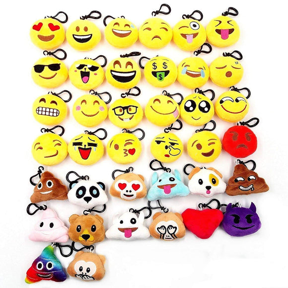 Mini jouet en peluche 38 pièces, porte-clés emoji de 5cm/2 pouces pour enfants, remplissage de sacs de fête, fournitures de décoration