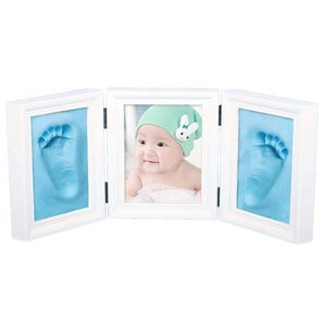 JZK kit de cadre photo empreinte de main en argile bleue cadres photo en argile cadeau de fête prénatale pour filles et garçons