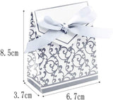50 silberne Hochzeitsgeschenke aus Papier, kleine Geschenkboxen für Hochzeit, Geburtstag, Babyparty, Taufe