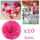 10 pompons en papier de soie rose vif 10" 25 cm décoration pompon mariage anniversaire baby shower soirée poule