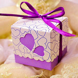 50 boîtes à dragées de mariage en forme de cœur violet, boîte à bonbons, cadeau d'anniversaire, baptême, remise de diplôme, fête de noël