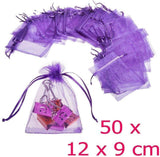 50 x Purple Organza Party Favour Bags Confetti Sweets Bag 12x9 cm Small Drawstring Bags for Wedding