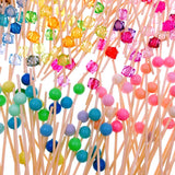 200 Cocktailspieße aus Bambusholz mit bunten Acrylperlen, 12 cm lang, Zahnstocher, Party-Knabbereien, Tapas