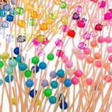 200 Bamboo Wooden Cocktail Stick with Colourful Acrylic Bead 12cm Long Toothpick Party Nibbles Tapas
