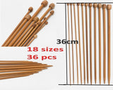 14 Inch,18 Different Sizes (2MM-10MM) Collection Set of 36 Single Point Bamboo Knitting Needles