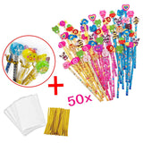 50 x Wooden graphite pencils set w/ cartoon rubber erasers for kids children party favour give away