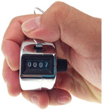 Hand Held Tally 4 Digits Mechanical Palm Manual Clicker Counter with Metal Loop, Silver