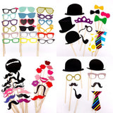 58 pieces Paper Photo Booth Props Moustache Mask Bow Lips Hat On Stick Party Birthday Wedding