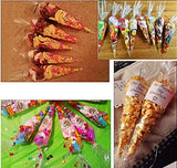 100 durchsichtige, kegelförmige Süßigkeitentüten mit Bändern, Zellophan-Partytüten für Süßigkeiten, Snacks, Hochzeit, Geburtstag