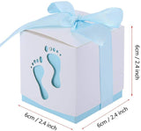 50 x blaue Babyparty-Geschenkboxen aus Papier mit Fußabdruck für Babyparty, Jungengeburtstag, Taufe