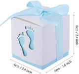 50 x Blue footprint paper baby shower favour boxes for baby shower boy birthday party christening