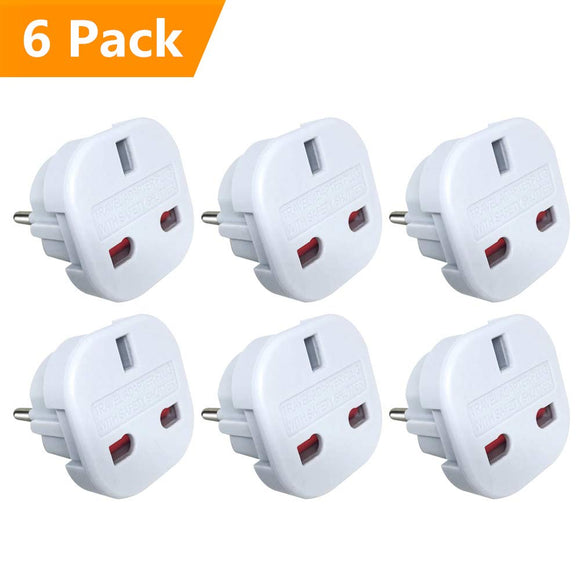 6pcs Travel Adapter - UK to EU Euro European adapter White Plug 2 Pin