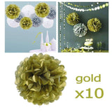 10 goldfarbene Seiden-Pompons, 25,4 cm, Dekorationen aus Papier, Blumenkugeln, Geburtstag